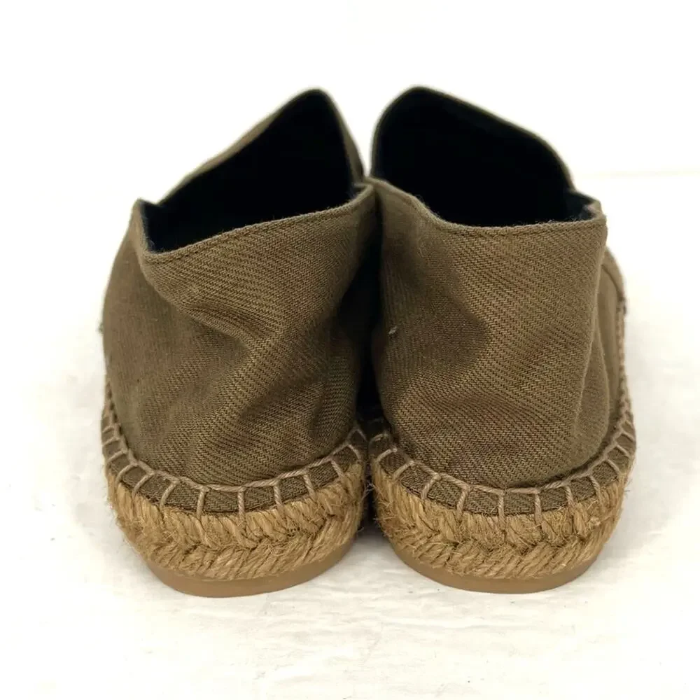 Saint Laurent YSL Cassandre Espadrilles Womens 39.5 Khaki Canvas Flats